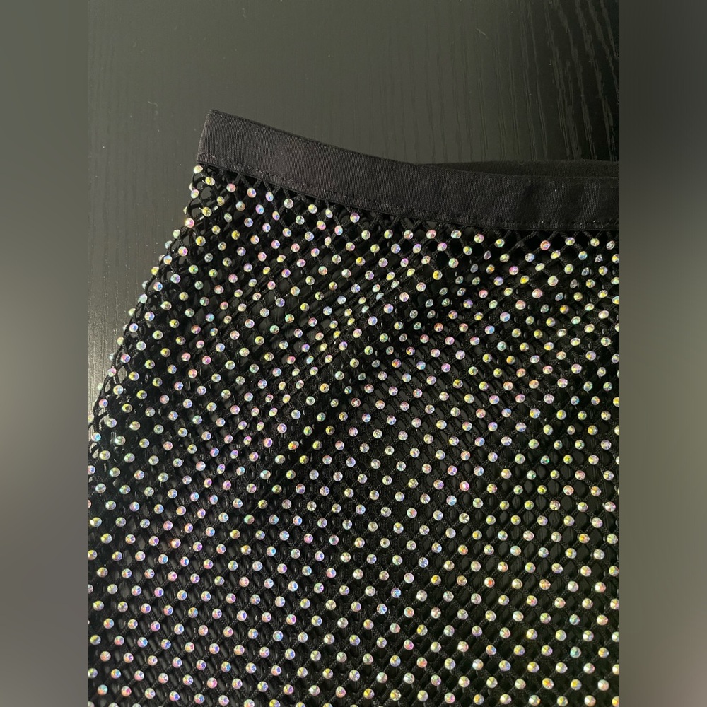 Black Mesh Rhinestone Mini Skirt – Festival or Party Wear